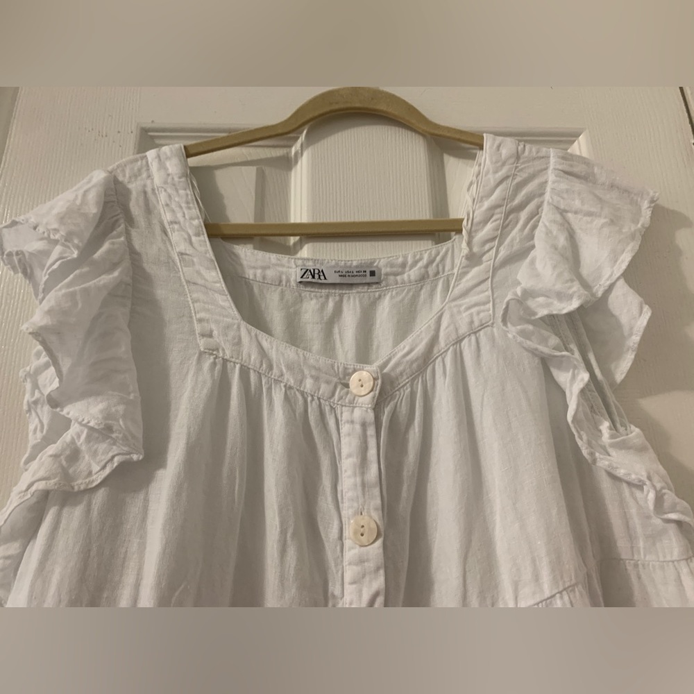 ZARA WHITE LINEN-LOOKING MINI DRESS WITH BUTTONS SIZE LARGE
